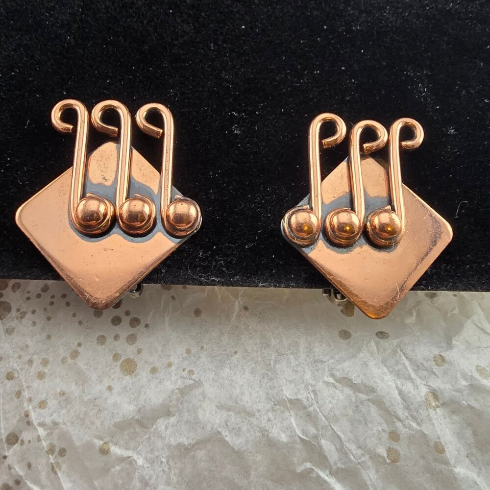 Vintage Renoir Copper 3 Musical Notes Clip-On Earrings